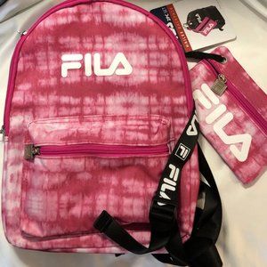 FILA "HALLIE" BACKPACK SET! PRETTY HOT PINK AND WHITE TIE DYE PATTERN NWT!